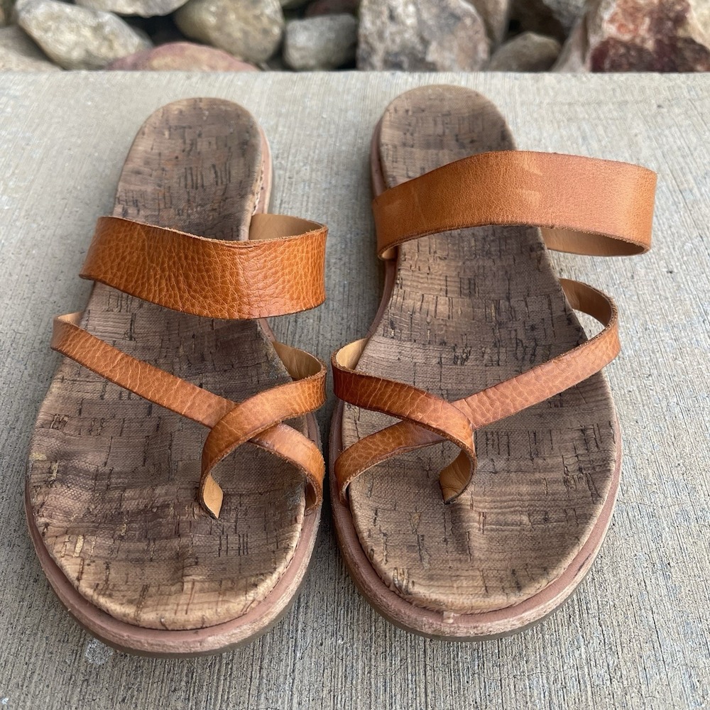 Kork Ease Sandals Womens Size 7 M Belinda Brown Leather Flat Toe Loop Slide